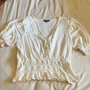 Express Cream V-Neck Blouse